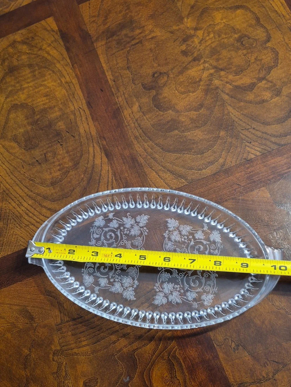Vintage, 1930's Martinville Clear Glass Serving Tray with Floral Etching - Clear